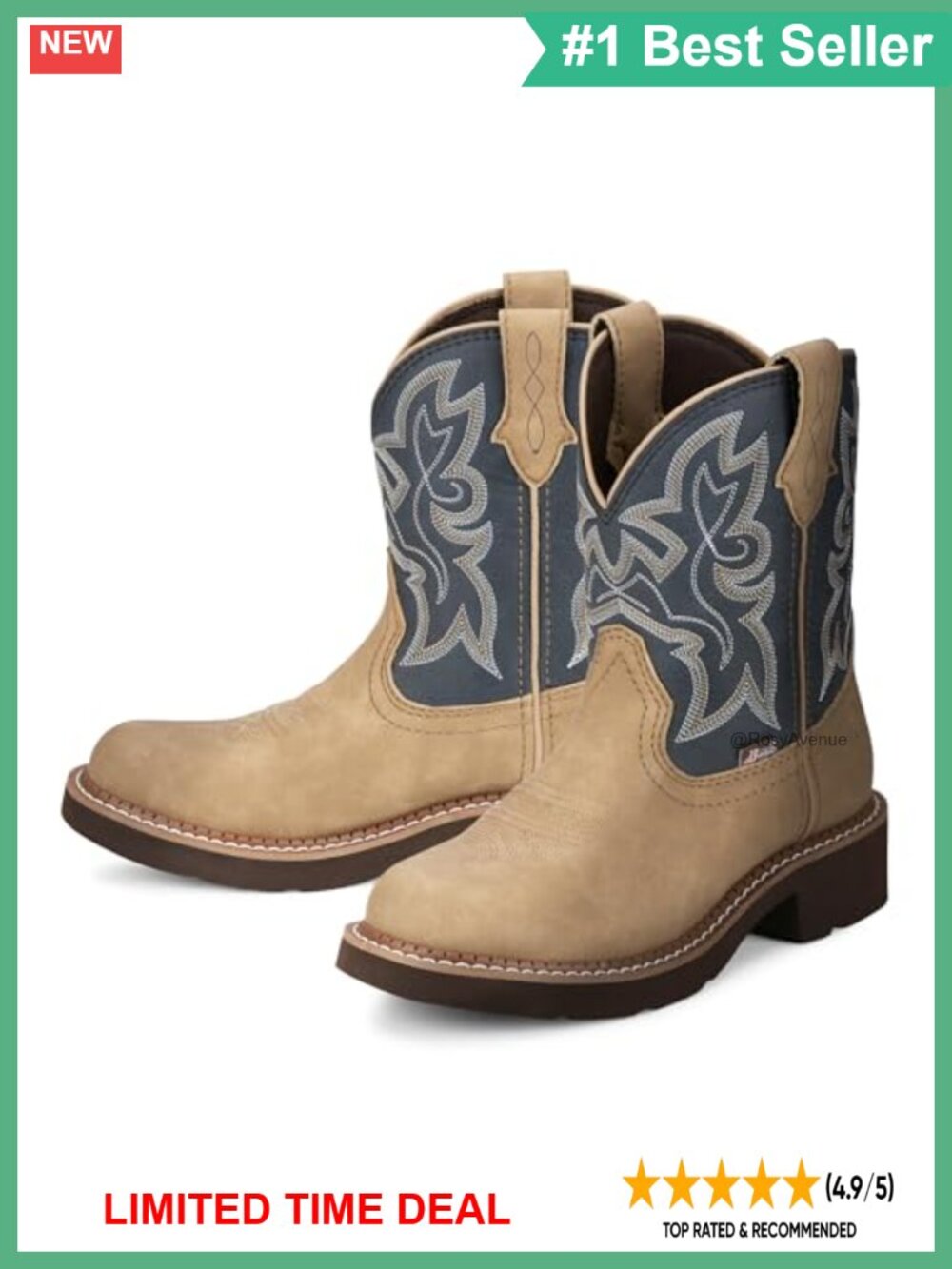 Women's Justin Round Toe Western Cowgirl Boots Full Grain Leather